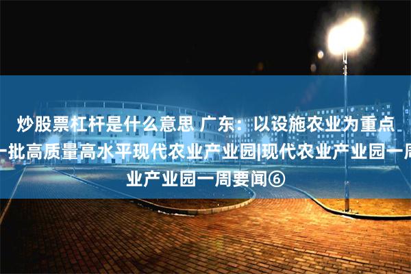 炒股票杠杆是什么意思 广东：以设施农业为重点，建设一批高质量高水平现代农业产业园|现代农业产业园一周要闻⑥